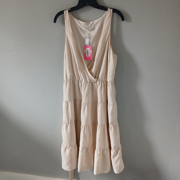 Amanda Uprichard Dresses & Skirts - Amanda Uprichard Women's Dress NWT $264 Sz L Tiered Beige Sleeveless Lined Linen